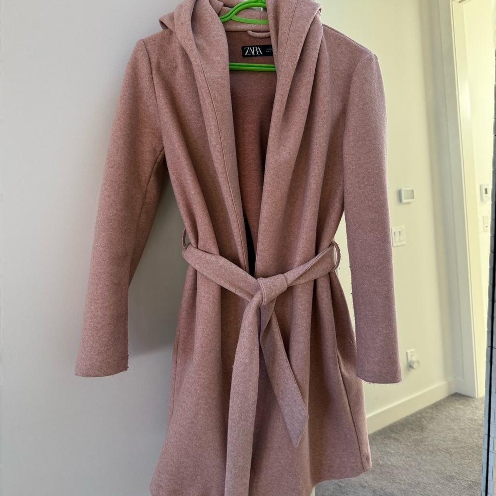 Zara Women's Pink Belted Coat